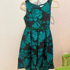 Sweet Heart Rose Teal and Black Floral Beaded Waist Dress